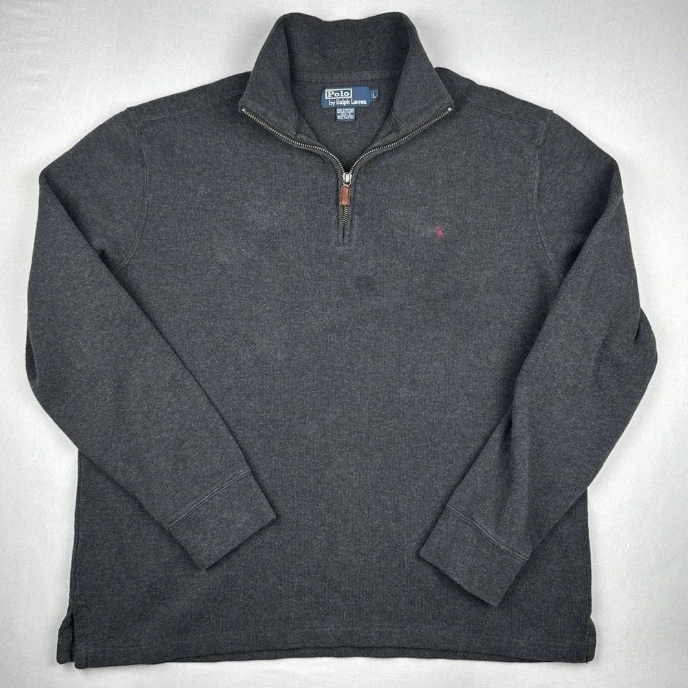 Polo Ralph Lauren Quarter Zip Pullover Sweatshirt Gray Pony Logo Size L